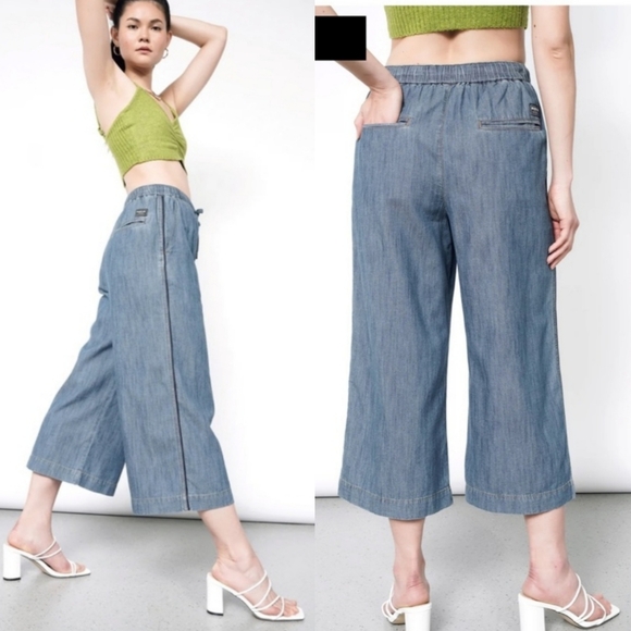Wildfang Pants - WILDFANG Essential Loose Leg Tencel Blend Culotte Wide Leg Pants Chambray 1X